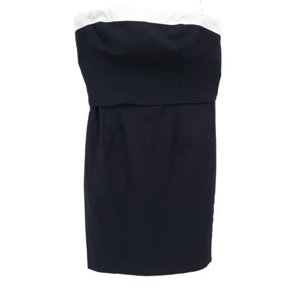 NEW Kay Unger Black White Trim Strapless Mini Cocktail Dress 10 Ruched Sheath - Picture 9 of 11